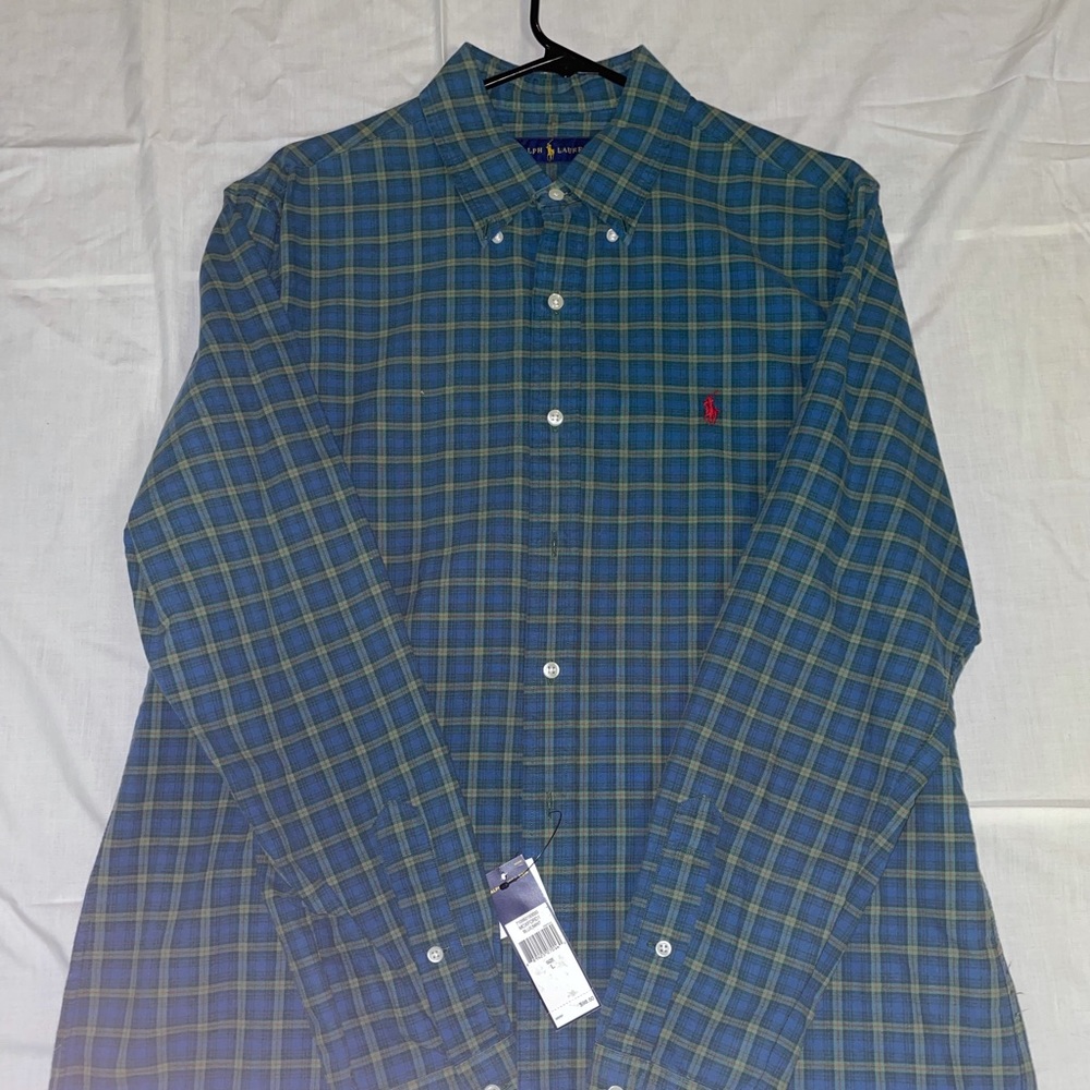 Men’s Large Ralph Lauren Button Down Blue/Mint NEW WITH TAGS